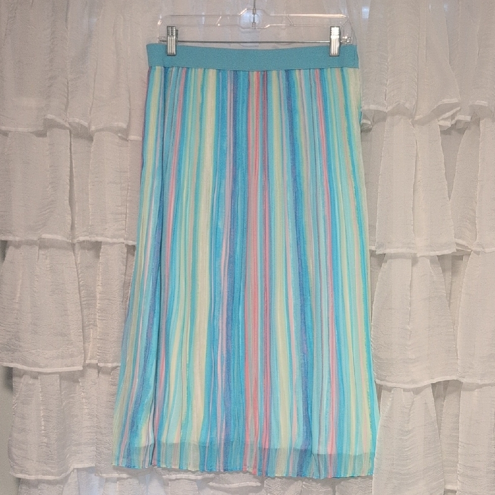 Ruby Rd. Micro Pleates Pastel Multi-Stripe Midi Skirt